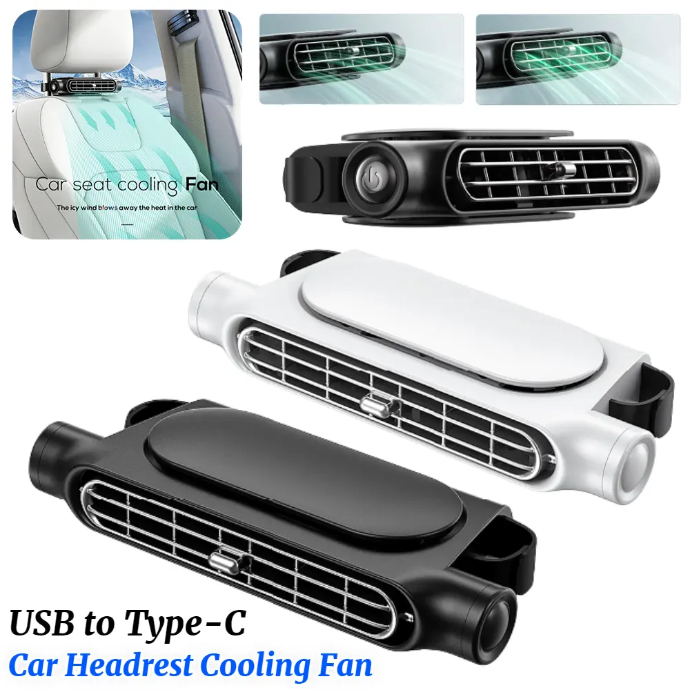 Car Headrest Fan USB Powered Car Seat Fan Backseat Cooling Fan 3 Speeds Adjustable Car Interior Rear Headrest Fan Circulator
