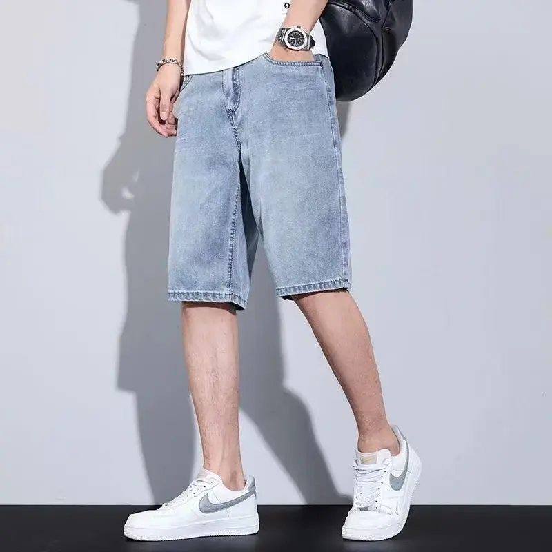 2025 new Fashion Streetwear Men's Denim Shorts Summer Loose Vintage Harajuku Splicing Hip-hop Cargo Moto Short Jeans Black Blue