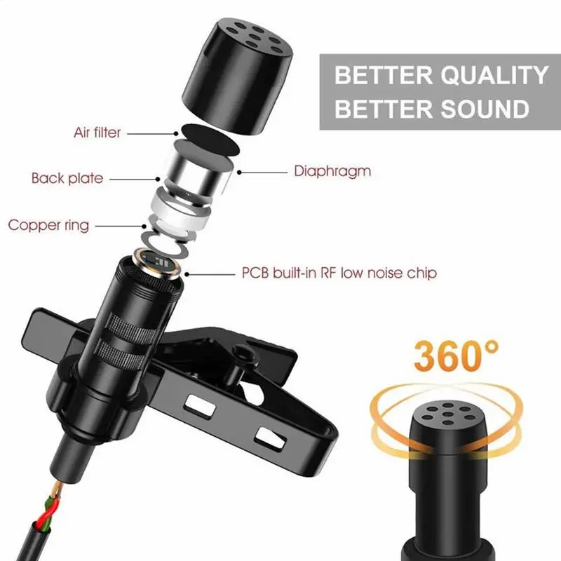 Lavalier Mic Portable Headset Mic Mini Portable Lavalier Microphone Wired Mic Speaker Condenser Clip-on Lapel Microphone