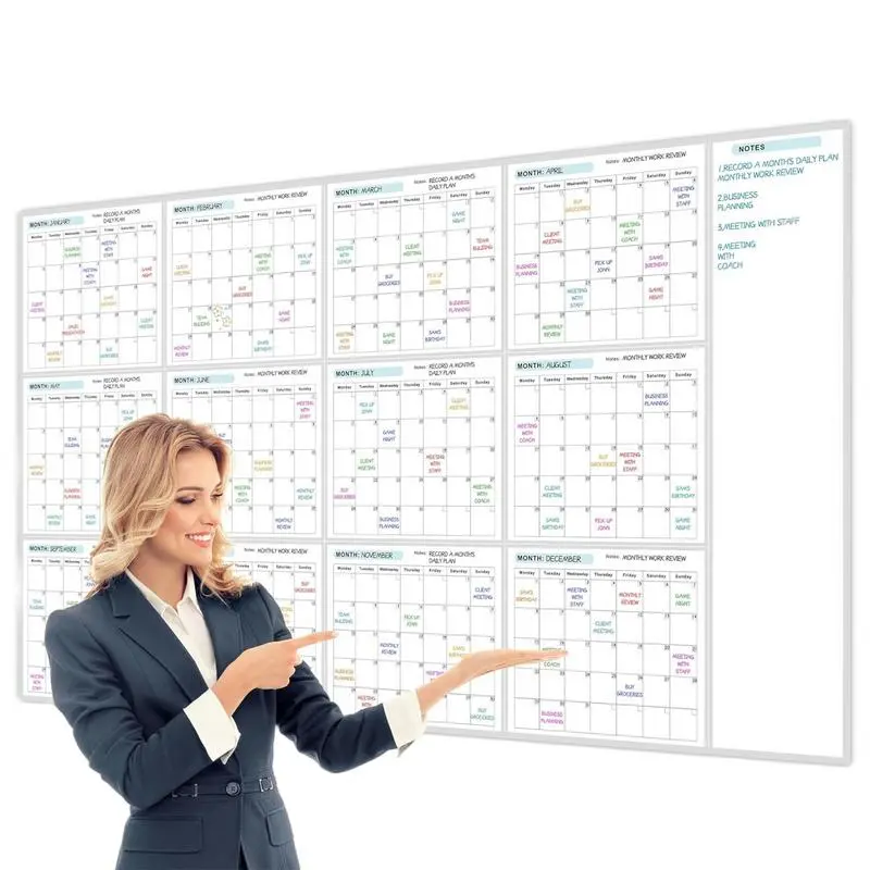 Erasable Large Wall Planner Calendar Erasable 12 Month Schedule Planner Reusable Blank Whiteboard Yearly Calendar for Holidays