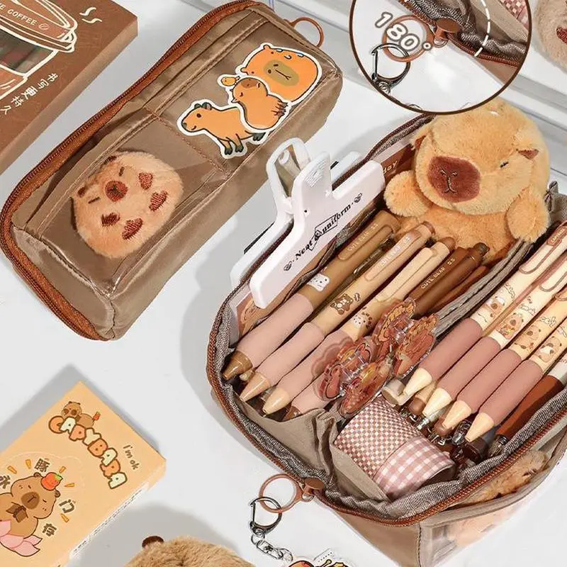 Large Capacity Pencil Bag Capybara Pencil Holder Multi-functional Pen Case Capybara Cartoon Stationery Holder Bag School Supply