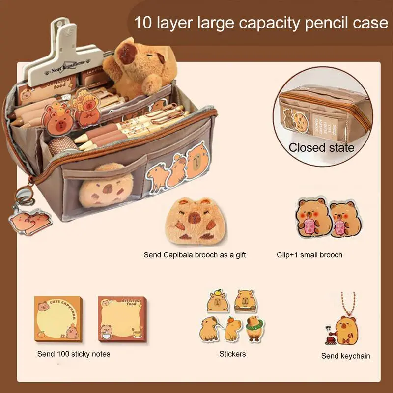 Large Capacity Pencil Bag Capybara Pencil Holder Multi-functional Pen Case Capybara Cartoon Stationery Holder Bag School Supply