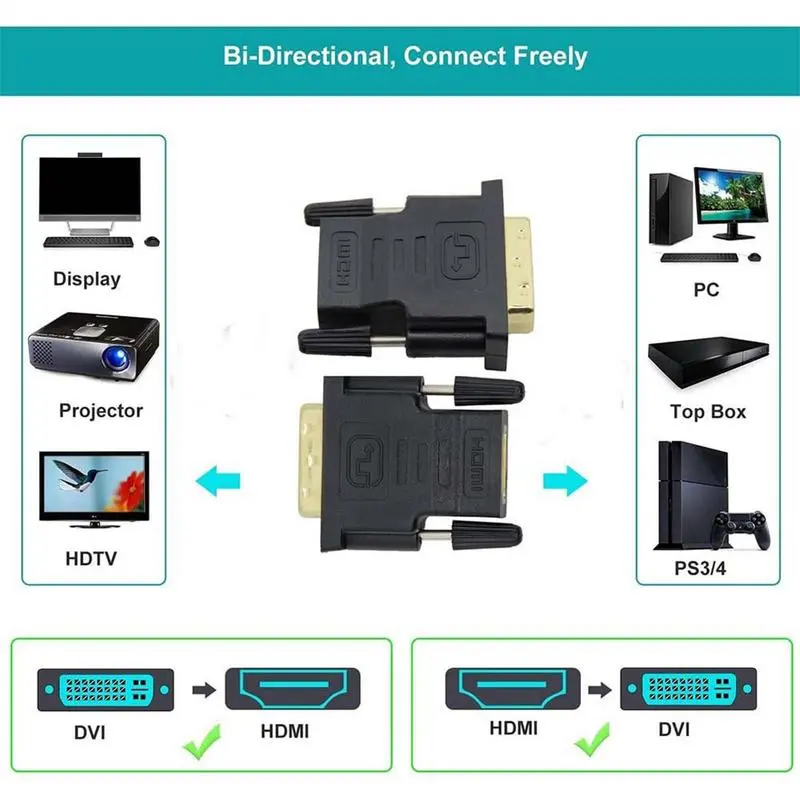 Bi-Directional DVI-I 1080P Male to Male Converter Multimedia Interface Adapter DVI 24+1 toHDMI Compatible Cable Adapter