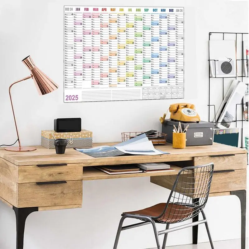 Full Year Wall Calendar 2025 365 Day Poster Calendar Wall Hanging Yearly Planner Thick Paper Calendar With Colored Stickers