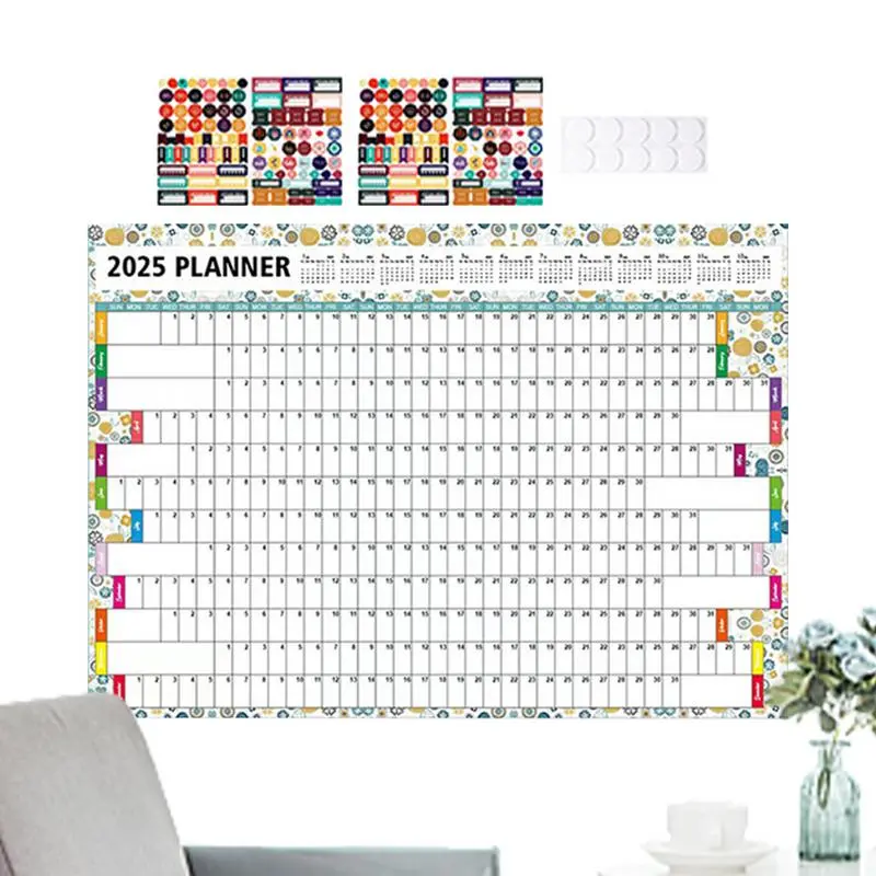 2025 Wall Calendar Yearly Wall Planner with Adhesive Sticker 12 Months Planner Multipurpose Wall Calendar Creative Work Calendar