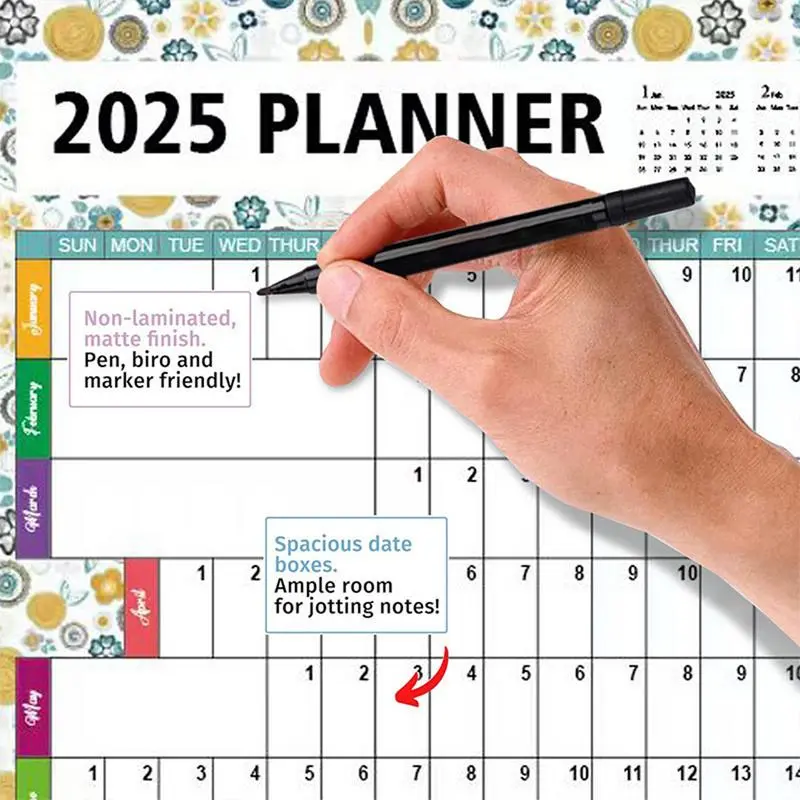 2025 Wall Calendar Yearly Wall Planner with Adhesive Sticker 12 Months Planner Multipurpose Wall Calendar Creative Work Calendar