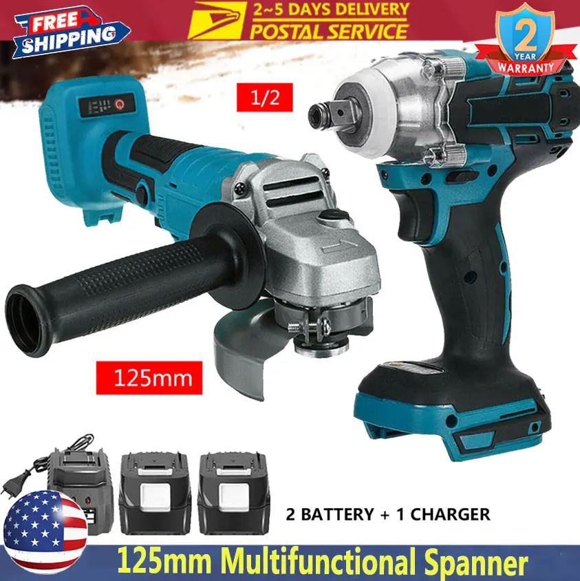 125mm Brushless Electric Angle Grinder 18V Electric Impact Wrench Combo Kit Impact Wrench With Battery Car Repair Remover Tools