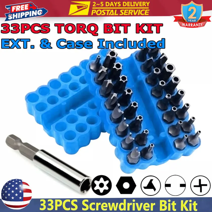 33PCS Torx Bit Set Tamper Proof Security Torq Hex Star Spanner Tri Wing Screwdriver High Hardness Electric Bit Set Remover Tool