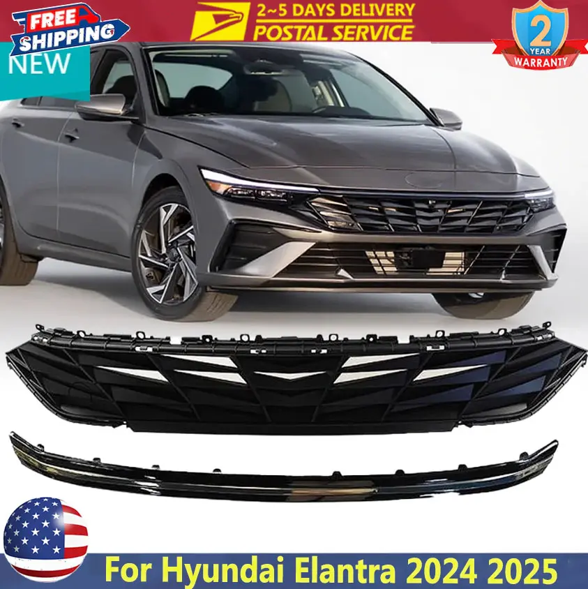 Car Front Bumper Grille For Hyundai Elantra 2024 2025 Front Grille With Sensor Hole W/Chrome Trim Cover Grille Car Accessories