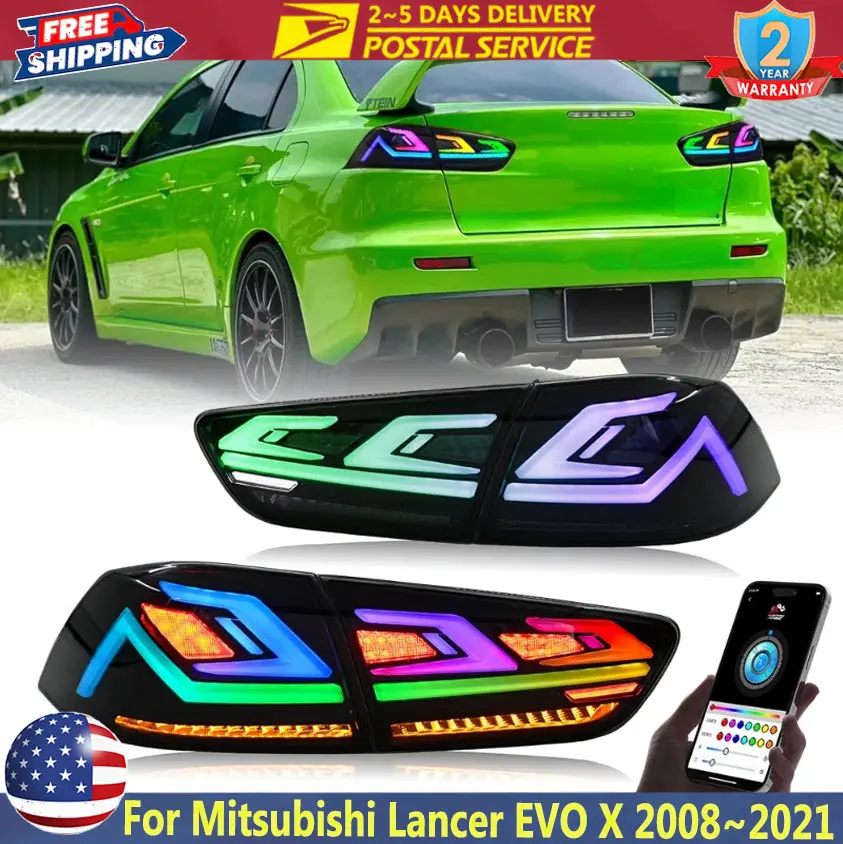 Car Taillight RGB GTS Modified LED Tail Lights For Mitsubishi Lancer EVO X EX ES 2008~2021 Colorful DRL Smoke Lens Rear Lamps