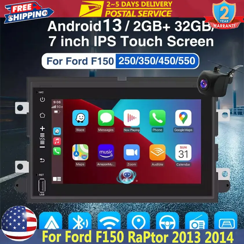 7'' Multimedia Carplay For Ford F-150 Raptor 2013 2014 Android 13 2GB+32GB CarPlay Car Stereo Radio GPS Navi FM Bluetooth USB