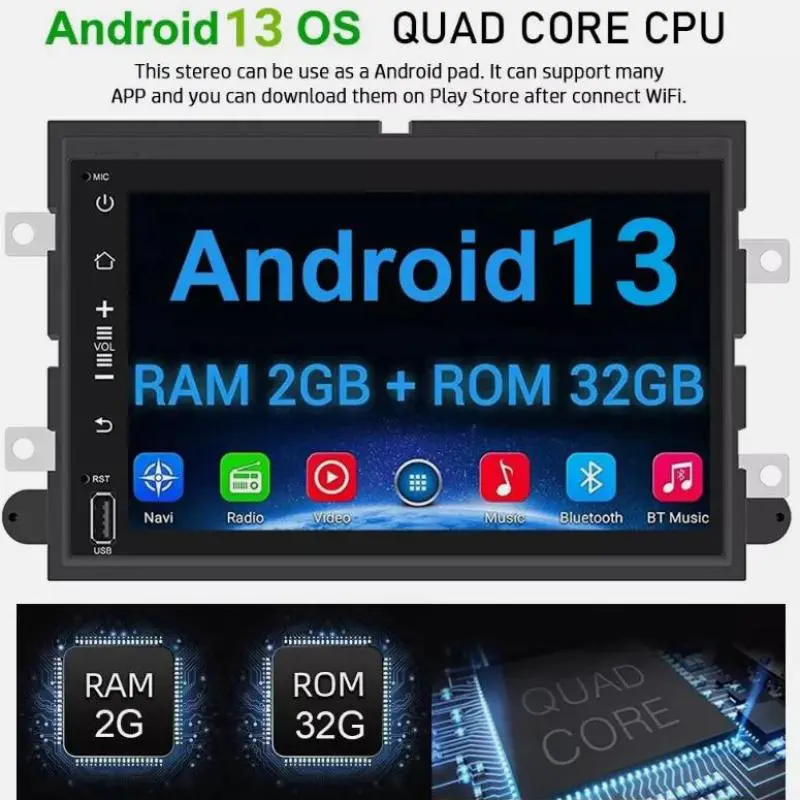 7'' Multimedia Carplay For Ford F-150 Raptor 2013 2014 Android 13 2GB+32GB CarPlay Car Stereo Radio GPS Navi FM Bluetooth USB