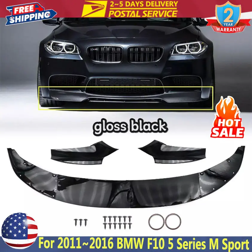 Gloss Black Front Bumper Lip Spoiler Splitter For BMW 5 Series F10 F11 520i 528i 528i 535d 2011~2016 M Sport Style Car Front Lip