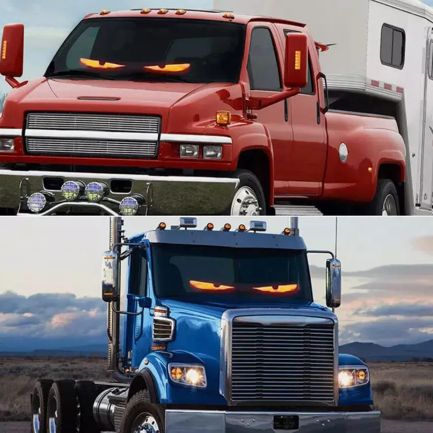 2 in 1 Truck Car Devil Eye LED Pixel Panel Light 60X12CM Remote Control Soft Foldable Lighting Scrolling For Board Windshield