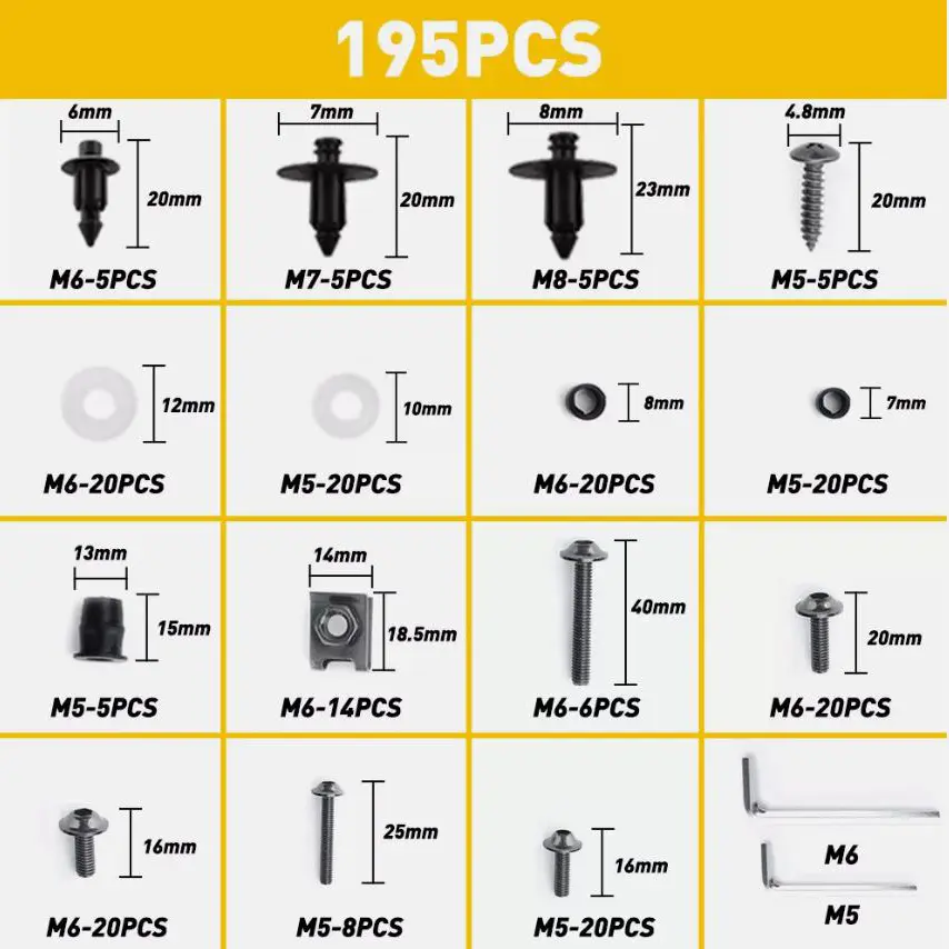195PCS Motorcycle Fairing Screws Bolt Kit For Suzuki GSXR600 GSXR750 GSXR1000 For Hayabusa GSX1300R GSX600F GSX750F SV1000 SV650