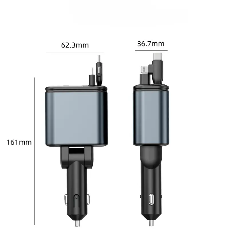 Bluetooth 5.0 FM Transmitter 180W Retractable Car Charger 5 IN 1 Fast Phone Charger Handsfree Call U-disk Aux with LED Light
