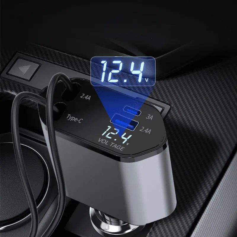 1pcs 4 IN 1 Retractable Car Charger Mobile Phone USB PD  For iPhone Fast Charge Cord Cigarette Lighter QC Adapter