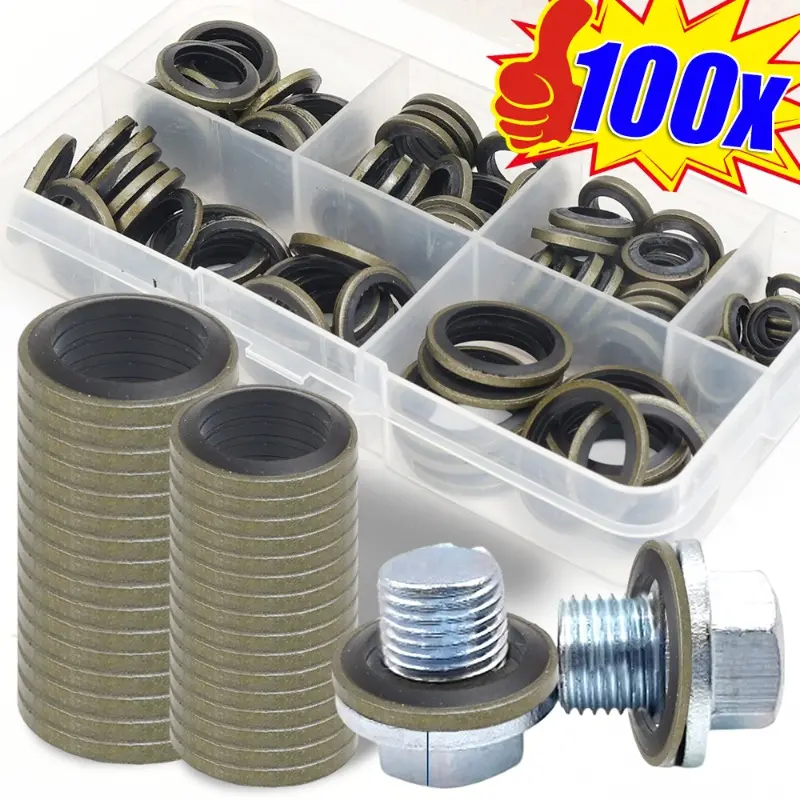 100pcs Car Engine Oil Pan Seal Screw Washers Set M6 M8 M10 M12 M14 M16 Metal Rubber Corrosion Resistant Sealing Ring Auto Parts