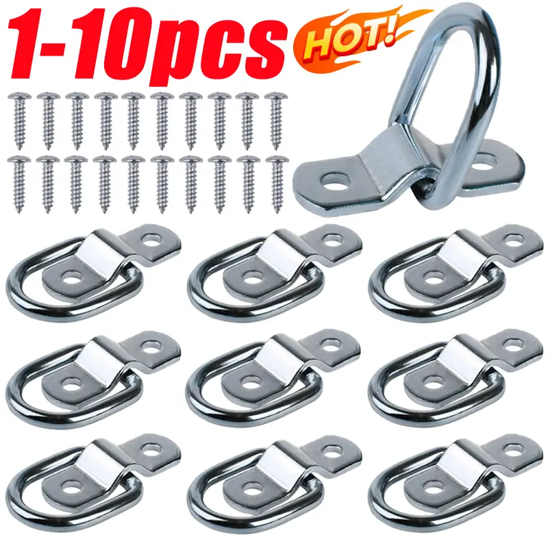 1-10Pcs D Rings Tie Down Anchors Ring Pull Hook Stainless Steel Lashing Ring Load Fit for Car Boat Cargo trailer Vehicles RV Van