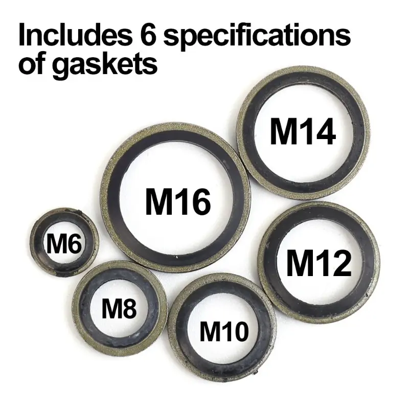 100pcs Car Engine Oil Pan Seal Screw Washers Set M6 M8 M10 M12 M14 M16 Metal Rubber Corrosion Resistant Sealing Ring Auto Parts