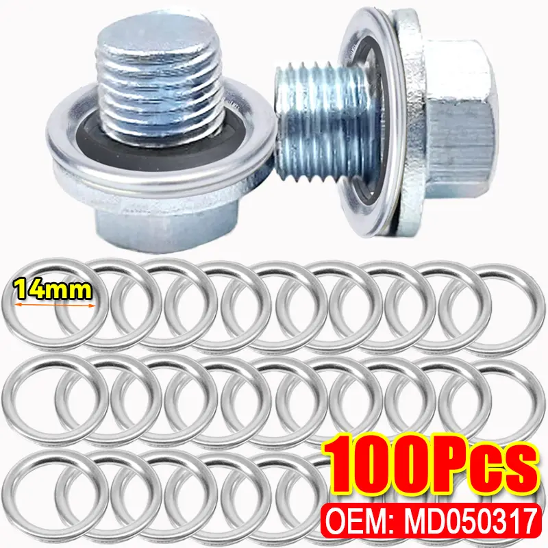 10-100Pcs for Hyundai Kia Volvo Mitsubishi Car Oil Pan Oil Drain Screw Gasket Iron Drain Bolts and Sealing Gaskets Kit MD050317