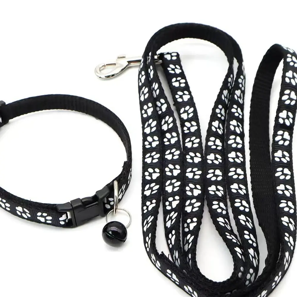 Dog Leash Collar Reflective Paw Print Leashes Rope for Small Medium Dogs Cat Puppy Soft Breathable Outdoor Walking Leads Leash