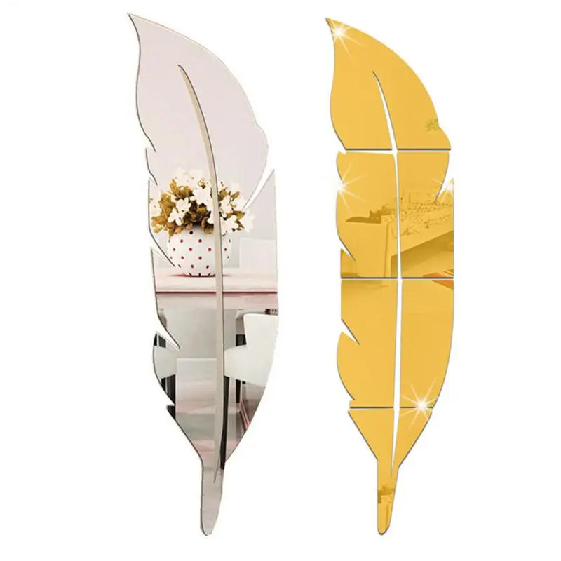 15*72cm Large Feather Acrylic Mirror Wall Sticker Background Wall Decoration Decorative Mirror Home Decoration