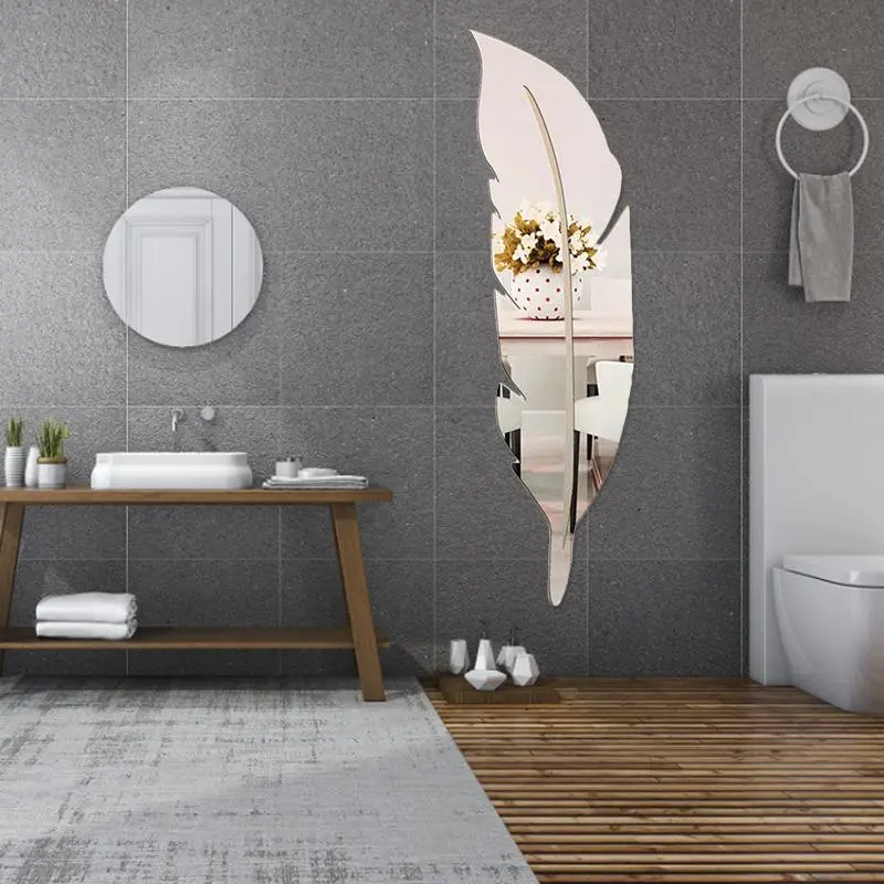 15*72cm Large Feather Acrylic Mirror Wall Sticker Background Wall Decoration Decorative Mirror Home Decoration