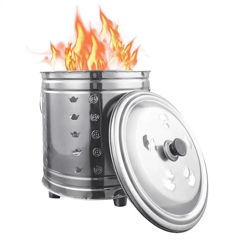 Outdoor Fire Pit Wood Burning Barrel Heat Resistant Odorless Spark-Proof Round Bucket With Lid For Garden Waste Fireplace