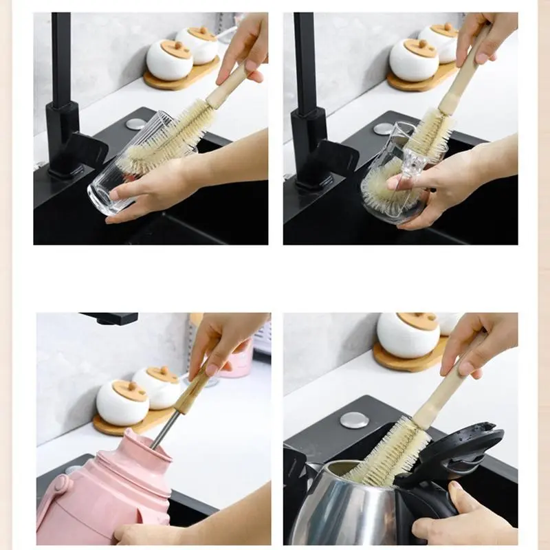 Cup cleaning brush wooden long handle nylon brush kettle glass bottle milk cup cleaning brush kitchen cleaning tools