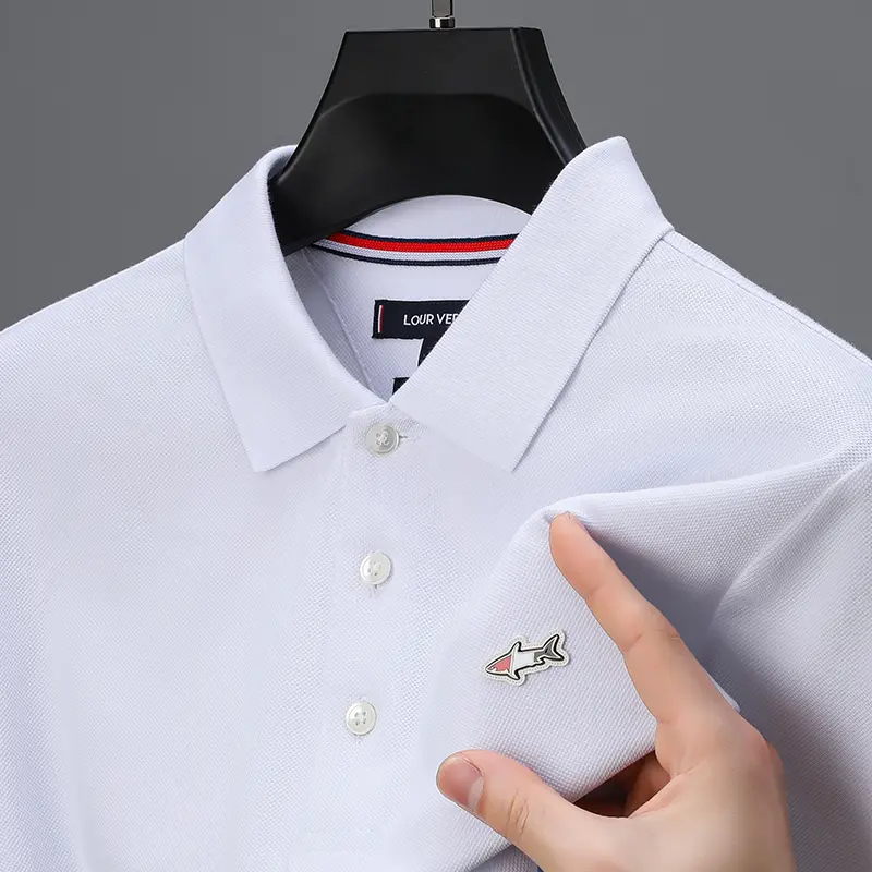 High-end Luxury Men's Polo Shirt Lapel Shark Embroid Short sleeve 100Cotton T-shirt Business Fashion Office Golf Summer Menswear