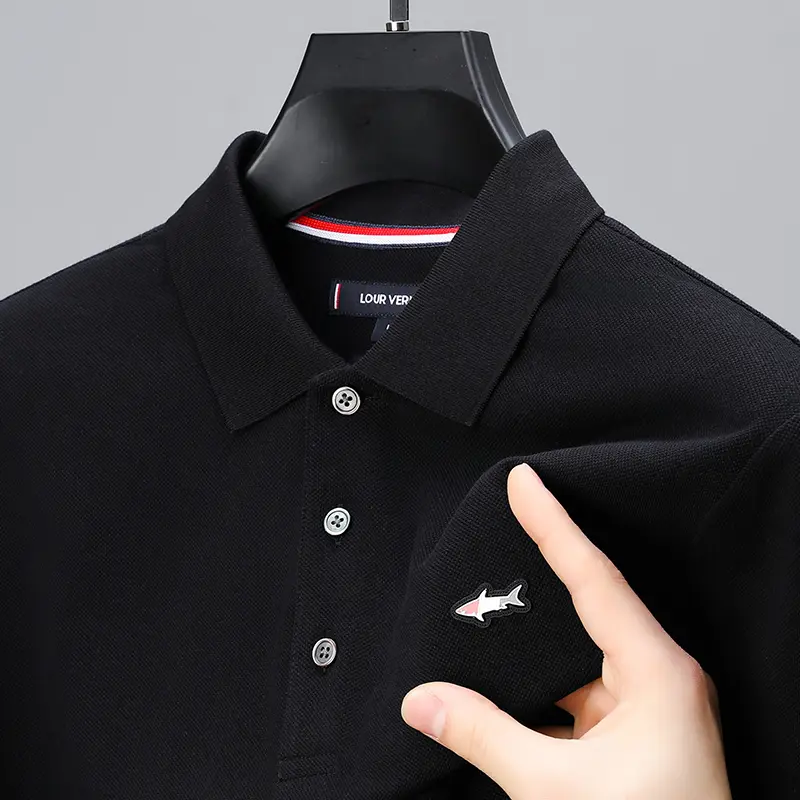 High-end Luxury Men's Polo Shirt Lapel Shark Embroid Short sleeve 100Cotton T-shirt Business Fashion Office Golf Summer Menswear