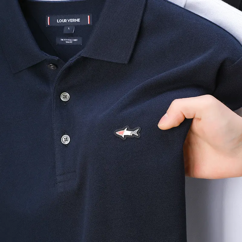 High-end Luxury Men's Polo Shirt Lapel Shark Embroid Short sleeve 100Cotton T-shirt Business Fashion Office Golf Summer Menswear