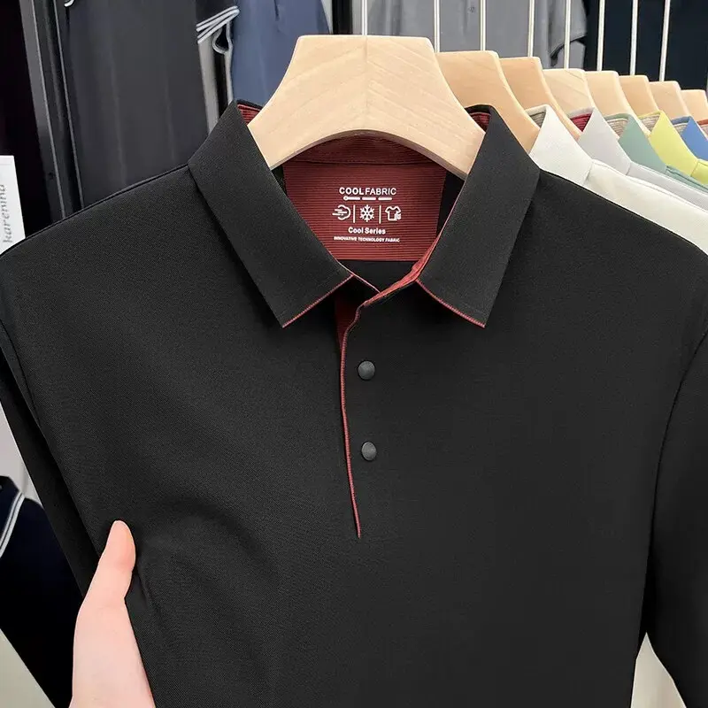 Luxury high-end ice silk short sleeve polo shirt Men's summer 2025 quick drying breathable casual trend solid color Paul T-shirt