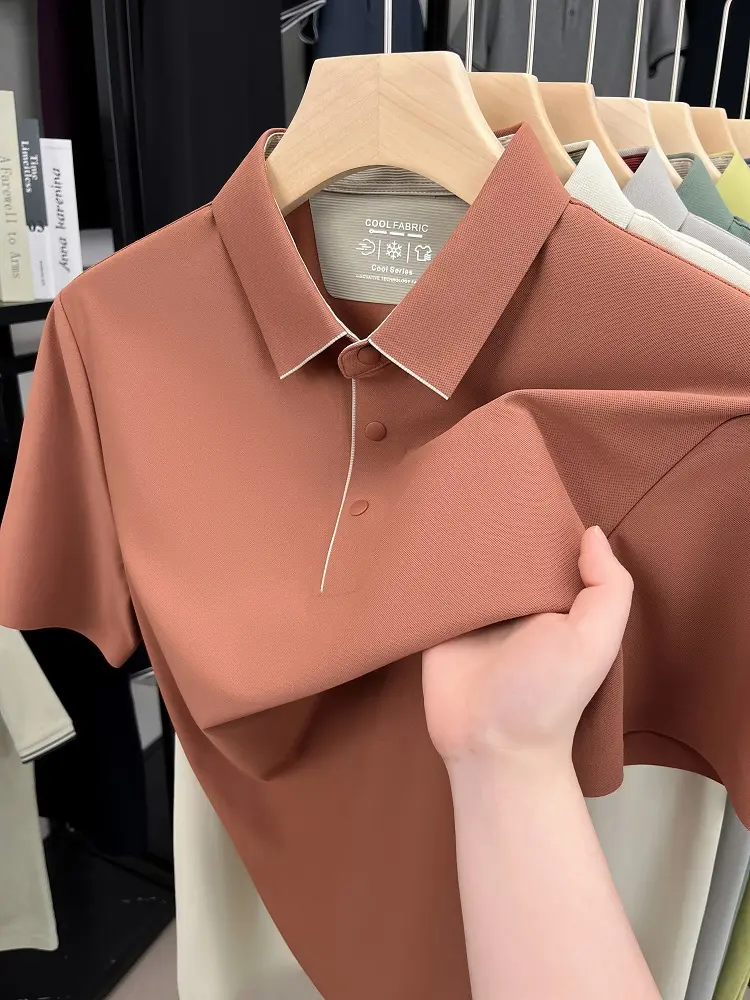 Luxury high-end ice silk short sleeve polo shirt Men's summer 2025 quick drying breathable casual trend solid color Paul T-shirt