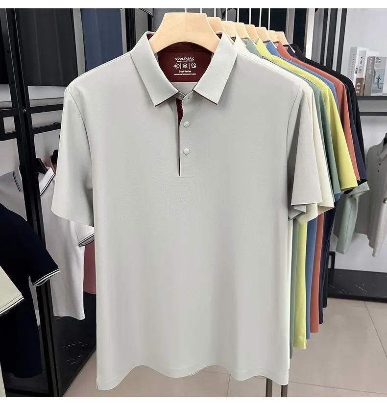 Luxury high-end ice silk short sleeve polo shirt Men's summer 2025 quick drying breathable casual trend solid color Paul T-shirt