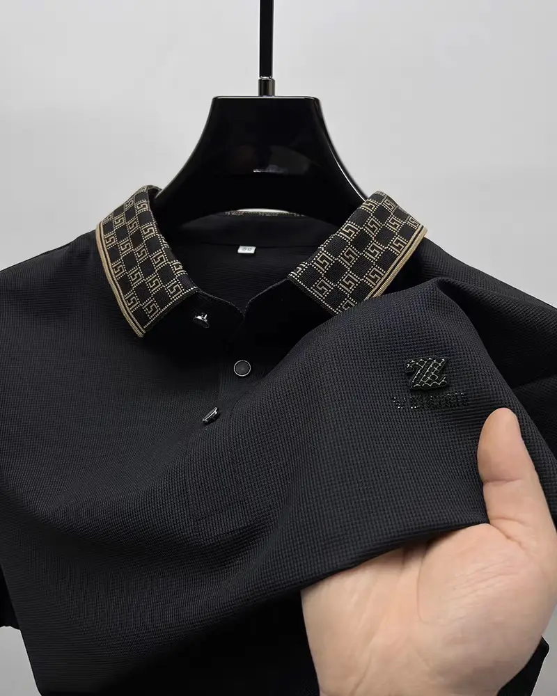 High end brand short sleeve men's POLO shirt cool summer ice silk fashionable high-end design printed breathable casual T-shirt