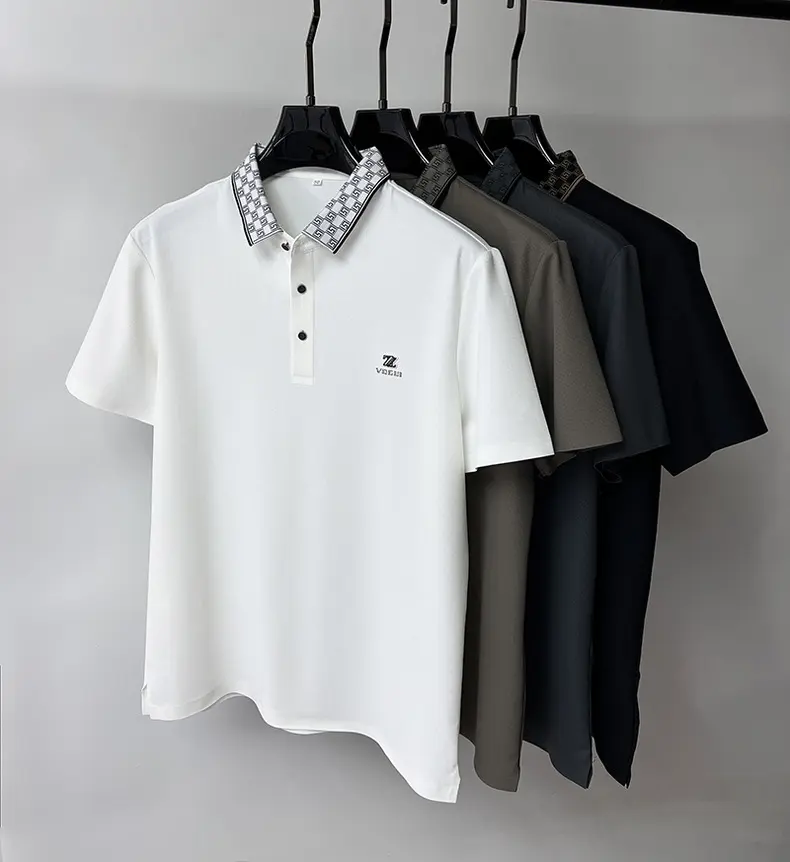 High end brand short sleeve men's POLO shirt cool summer ice silk fashionable high-end design printed breathable casual T-shirt