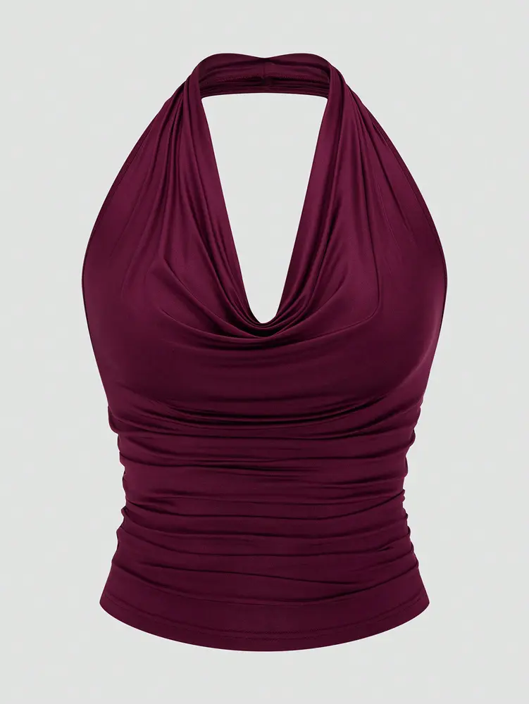Plus Size Ms. Burgundy Sexy Romantic Urban Woman Sleeveless Neck Swing Neck Top + Split Half Skirt Long Skirt Two Piece Set