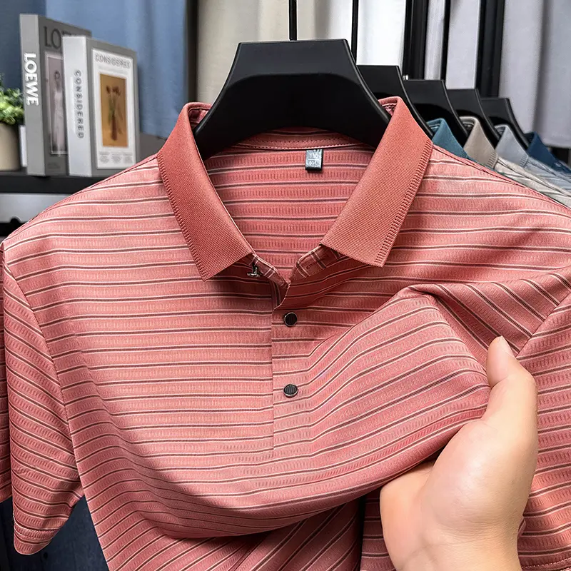 High Quality Ice Silk Lapel Polo Shirt, Summer Youth Men's Short Sleeved T-shirt, Casual Trendy Breathable Top