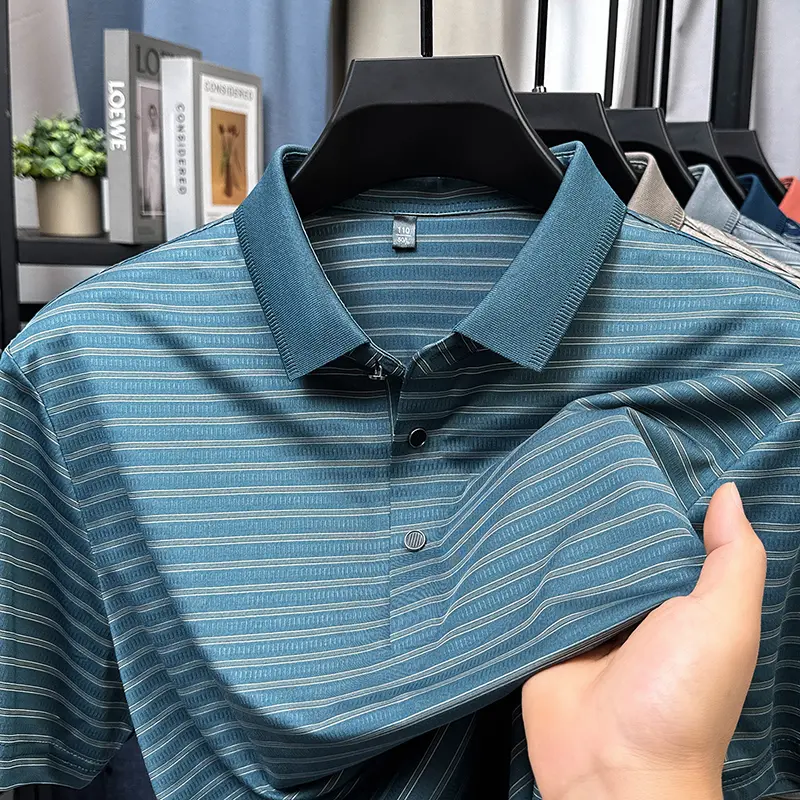 High Quality Ice Silk Lapel Polo Shirt, Summer Youth Men's Short Sleeved T-shirt, Casual Trendy Breathable Top