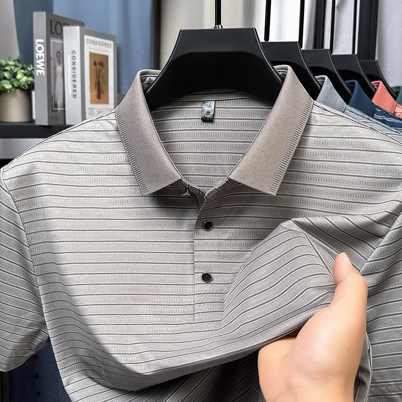 High Quality Ice Silk Lapel Polo Shirt, Summer Youth Men's Short Sleeved T-shirt, Casual Trendy Breathable Top