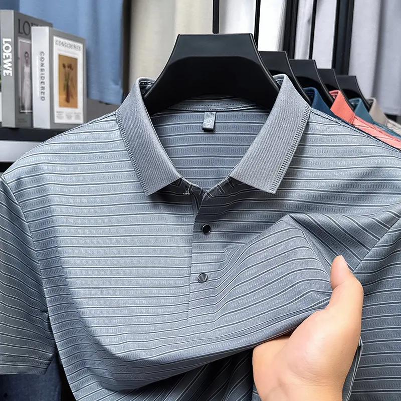 High Quality Ice Silk Lapel Polo Shirt, Summer Youth Men's Short Sleeved T-shirt, Casual Trendy Breathable Top