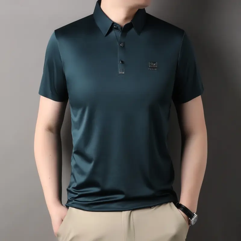 High quality ice silk breathable short sleeve T-shirt men's summer new lapel fashion brand printed casual business POLO shirt