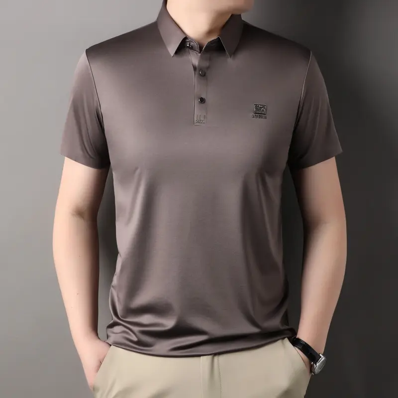 High quality ice silk breathable short sleeve T-shirt men's summer new lapel fashion brand printed casual business POLO shirt