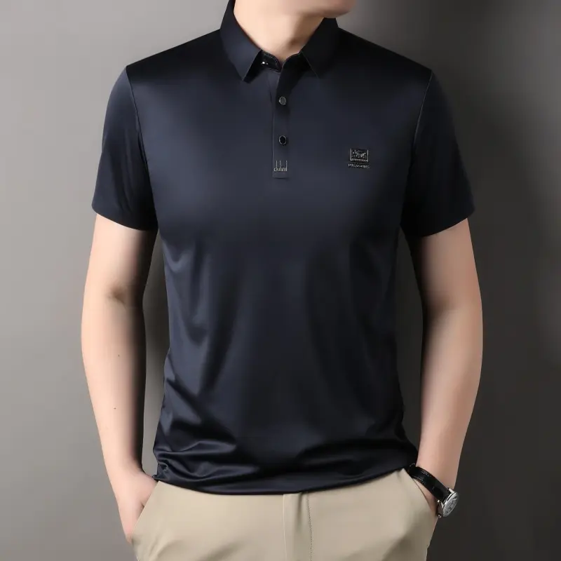 High quality ice silk breathable short sleeve T-shirt men's summer new lapel fashion brand printed casual business POLO shirt