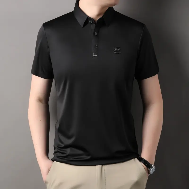 High quality ice silk breathable short sleeve T-shirt men's summer new lapel fashion brand printed casual business POLO shirt