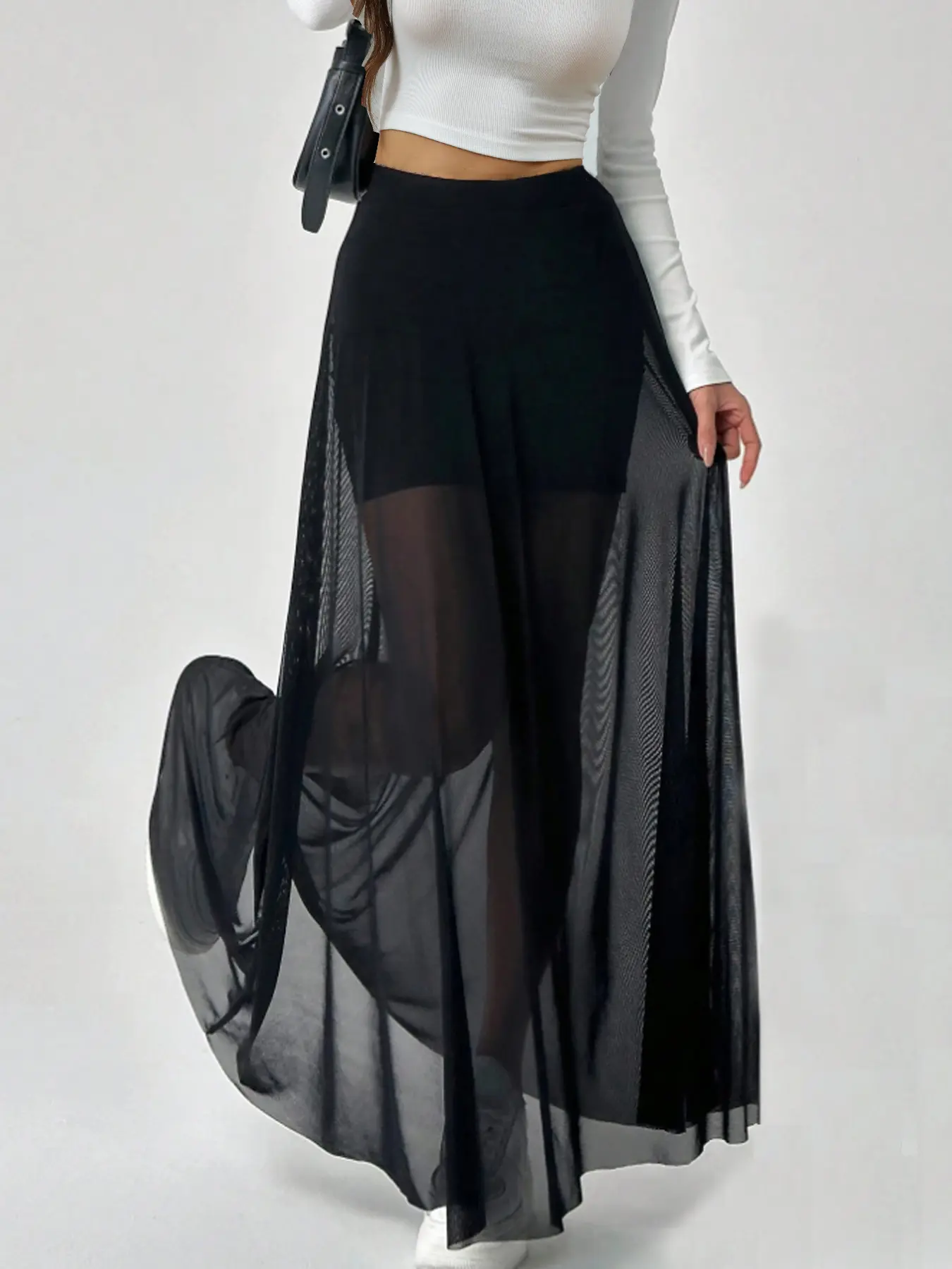 Women's mesh patchwork skirt Elastic high-waisted A-line skirt Beach vacation shade Long skirt Fashion PROM party dress