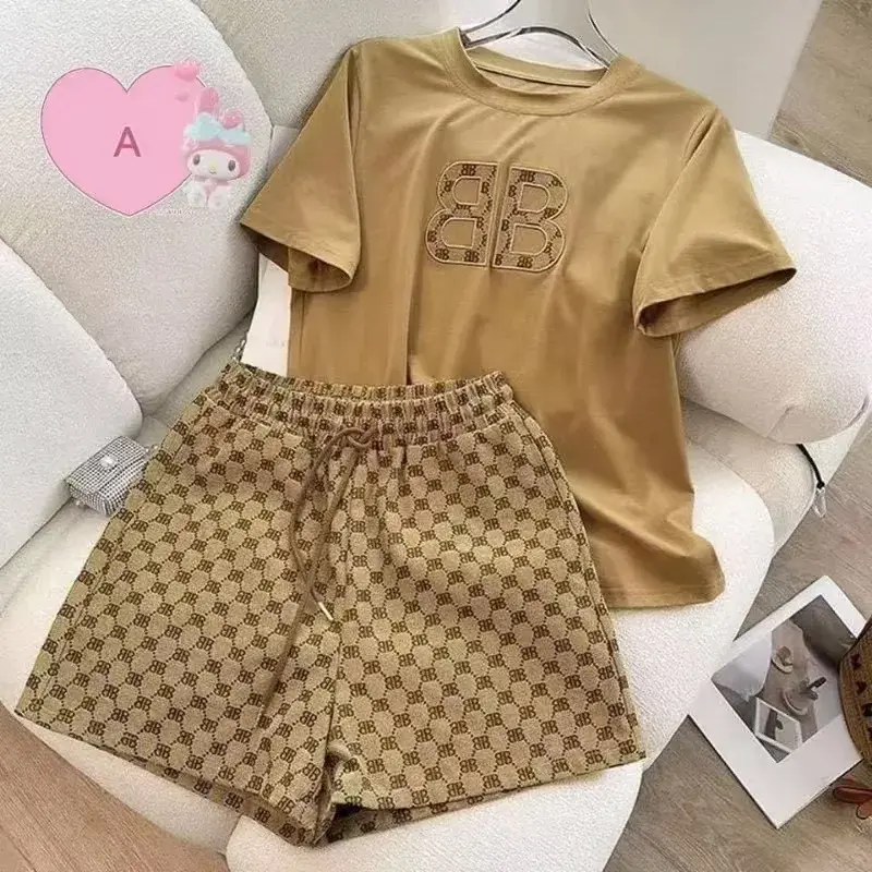 Summer Casual Embroidered Fashion Set Thin Milk Silk Sleepwear Women's Short Sleeve Shorts Outfit Comfortable Breathable