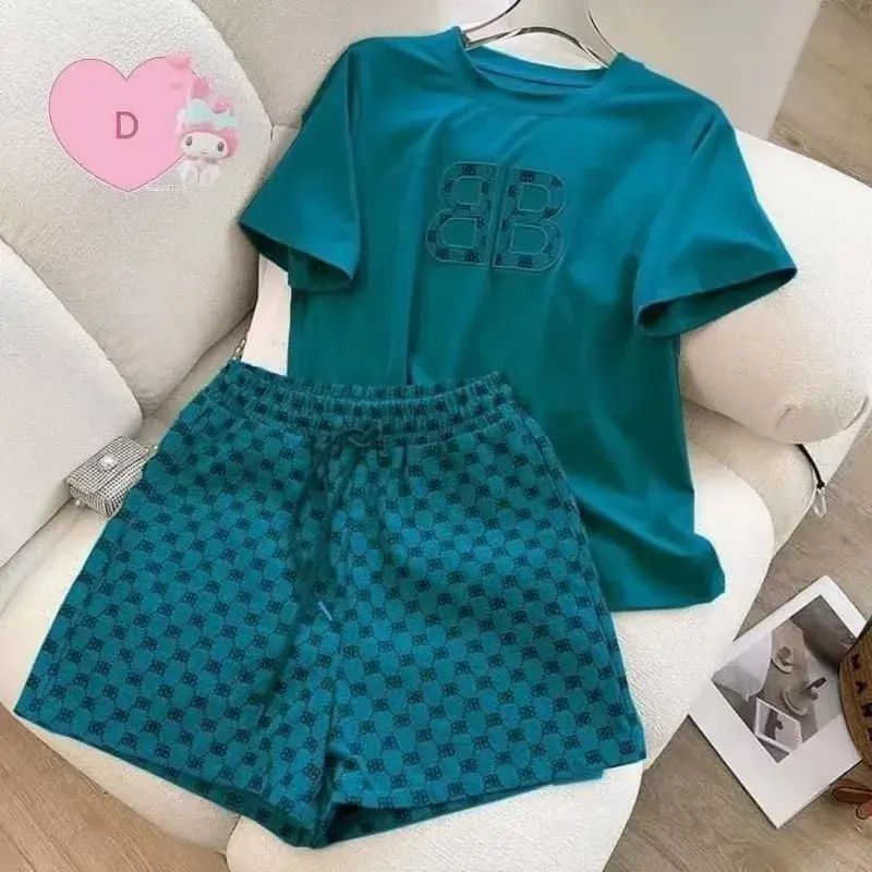 Summer Casual Embroidered Fashion Set Thin Milk Silk Sleepwear Women's Short Sleeve Shorts Outfit Comfortable Breathable